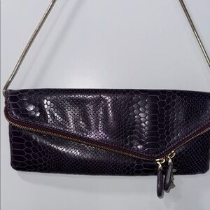 Henri Bendel Dark Purple Clutch with Gold Accents